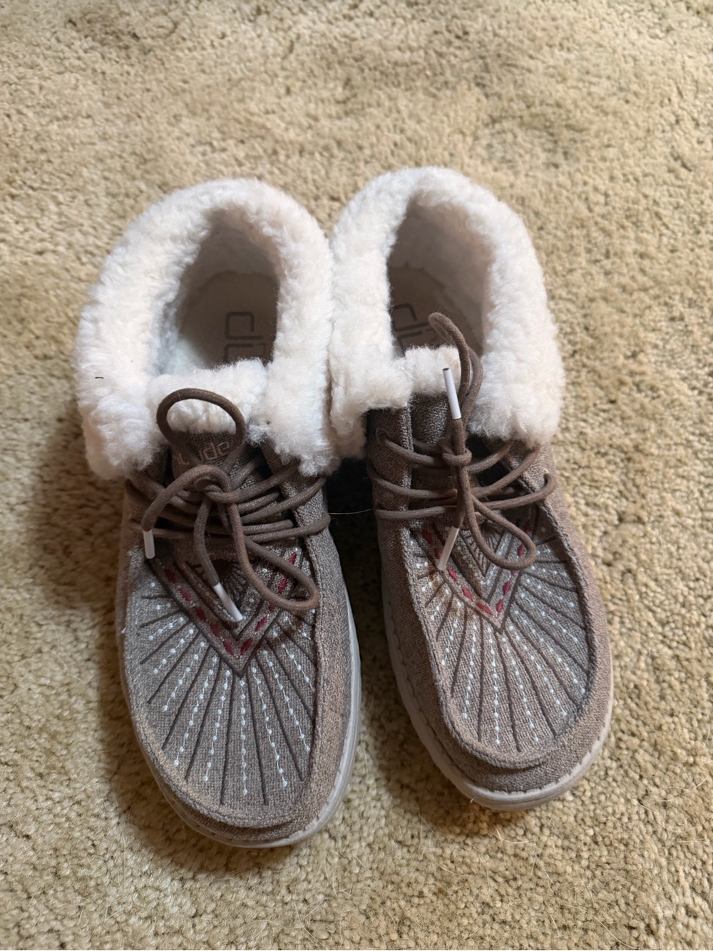 Hey Dude Women's Taupe Brown Suede Fuzzy Lined Lace-Up Shoes